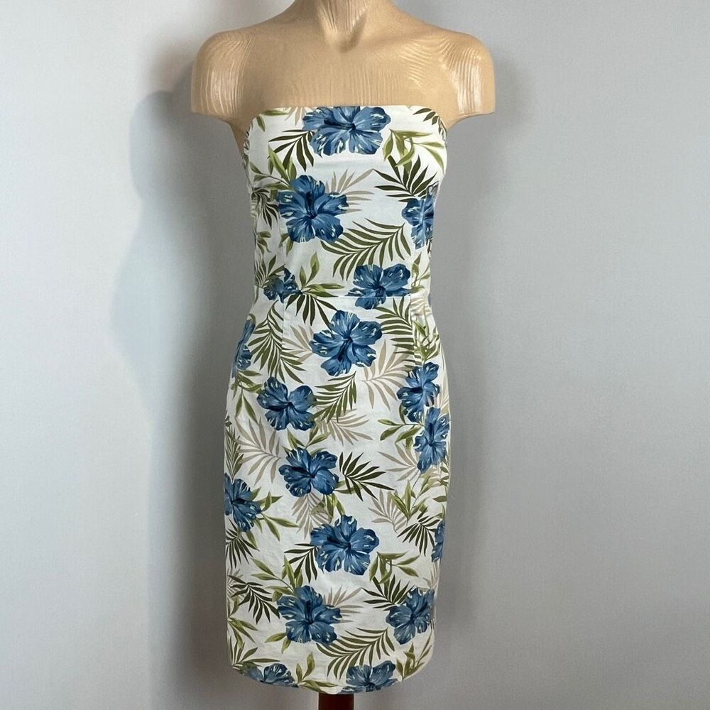 Y2K Peep Studio Juniors Size 3 White Blue Floral Strapless Summer Dress USA VTG